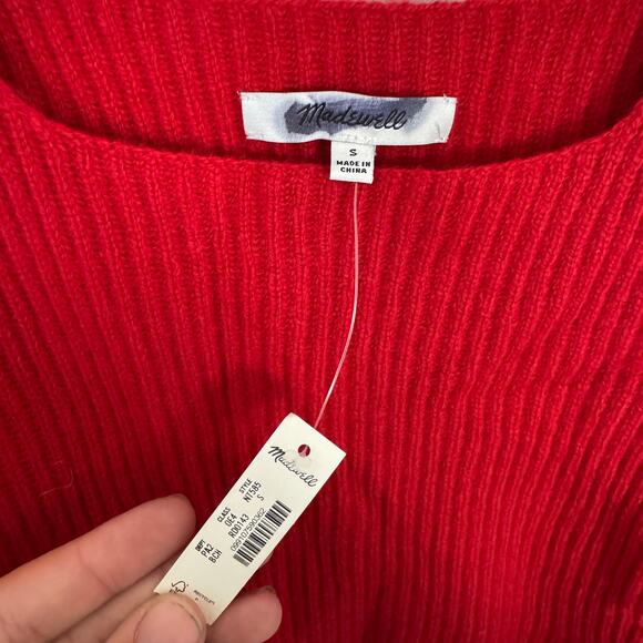 Madewell Soft Wool-Blend Square-Neck Pullover Sweater WMNS S Red Blouson Sleeve - Picture 4 of 8